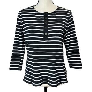 Lauren Ralph Lauren Womens Top 3/4 Sleeve Blouse Striped Print Nautical Beach L